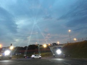 Clay Paky Mythos draw the sky at Durban Christian Centre’s parking lot