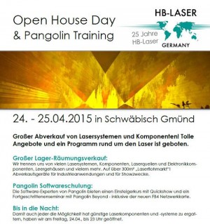 Lager-Abverkauf und Pangolin-Softwareseminare bei HB-Laserkomponenten