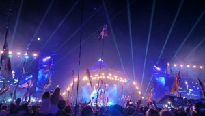 Claypaky Skylos searchlights at Glastonbury 2023